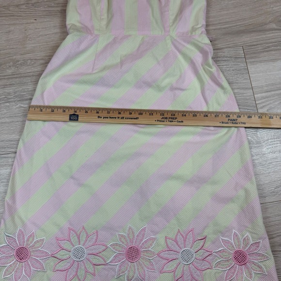 Lilly Pulitzer Sienna Pink Lime Green Striped Seersucker Strapless Floral Sz 6 - Picture 5 of 8